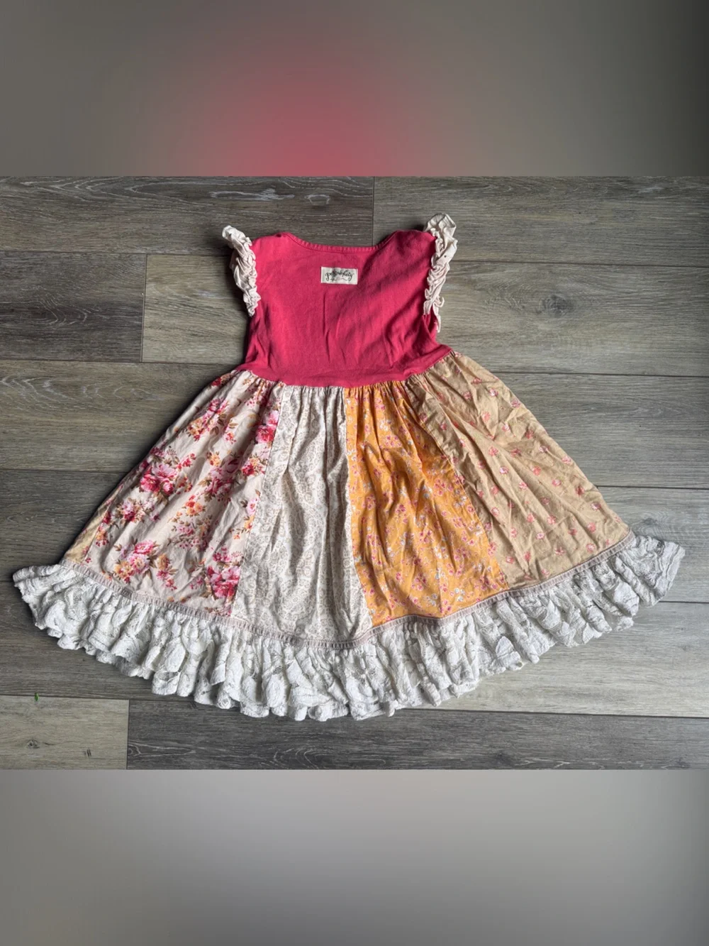 Persnickety Pink & Cream Patchwork Ruffle Dress